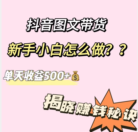 抖音图文带货，新手小白怎么做？单天收益500+【赚钱秘诀】