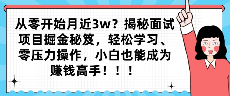从零开始月近3w？面试项目掘金秘笈，轻松学习、零压力操作，小白也能成为赚钱高手